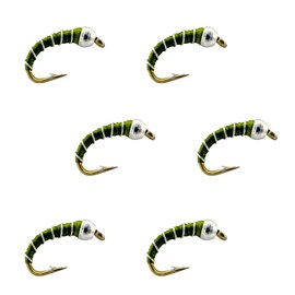 Thor Outdoor Zebra Midge Nymph Fly Fishing Set - 6 Pc, Olive, Size #20 Wet Fly Fishing Flies for Trout, Bluegill, and Panfish