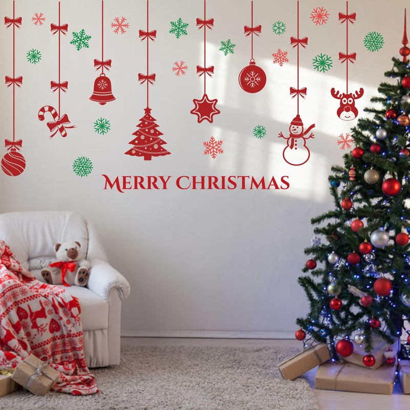 Merry Christmas Wall Decals Xmas Pine Cone Snowflake Wall Stickers