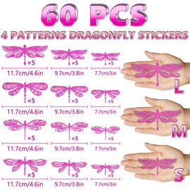 60 Pcs 3D Iridescent Rose Red Dragonfly Decorations,Sequined Room Decor with Set 4 Style Decorative Paper Dragonfly for Party Birthday Baby Shower Decorations Wedding Decor DIY Gift(Rose Red)
