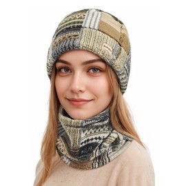 Sukeen Womens Winter Beanie Hat Scarf Set Elastic Snow Skull Cap Prints Warm Soft Hat for Cold Weather