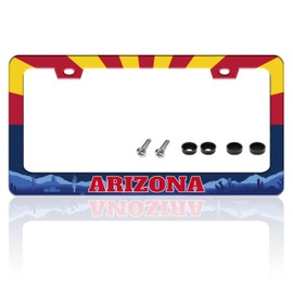 Arizona State Flag License Plate Frame Desert Cactus License Plate Holder for Front or Rear Car Tags Stainless Steel Funny Car Decoration with Screws 6.3 X 12.2 in
