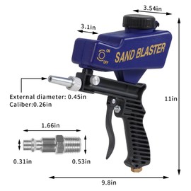 Ziopetru Ziopetru Sand Blaster Gun - Gravity Feed Sandblaster Gun for Metal, Wood Paint/Rust Removal and Glass Etching - Handheld Sand Blaster Gun for Air Compressor, Up to 70-150 PSI Blasting Media, Blue