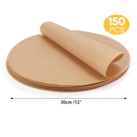 SWAWIS Pack of 150 Round Baking Paper, Round Non-Stick Baking Paper, Diameter 30 cm, Round BBQ Paper, Heat Resistant, for Pans Baking, BBQ, Pizza, Cakes, Air Fryer (Brown)