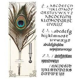 Peacock Feather Quill Dip Pen English Calligraphy Nib Dip Quill Pen Writing Ink Set with 5 Replacement Tips and Pen Nib Base Calligraphy Set for Stationery Gift
