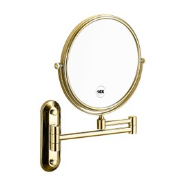 Espejo de baño de doble cara con aumento de 1 x 10 x 10 grados, giratorio de 360 grados, soporte de pared con brazo de extensión ajustable, espejo de belleza no iluminado, espejo de afeitado (base