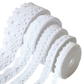 5 Pieces Lace Ribbon, White Lace Trim, Vintage Lace Ribbon, for Sewing Crafts, Wedding Decorations, Gift Boxes (White)