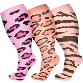 AuSletie 3 Pairs Plus Size Compression Socks for Women Wide Calf Extra Large Knee High Support for Travel,Yoga, Running，2XL