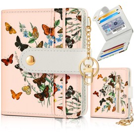 Bistup Wallet Women Slim Cute Leather Thin Bifold Small Card Wallet Purse Ladies Teen Girls Female Medium Aesthetic Butterfly Tiny Simple Soft Unique Pretty Modern Credit Card Holder Keychain Rfid