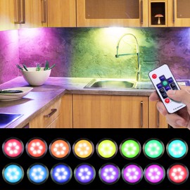Dream Color Under Cabinet Lights, AIBOO Linkable Dimmable Color Changing Puck Lights Kit with 14-Keys RF Remote Control, 24V RGB Under Cabinet Lighting Kit for Party Christmas Decorations (16 Pack)