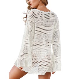 Buauty Womens Swimsuit Coverup Crochet Swim Cover Ups Bikini Bathing Suits Swimwear 2024 Summer Beach Dress Vacation Outfits White