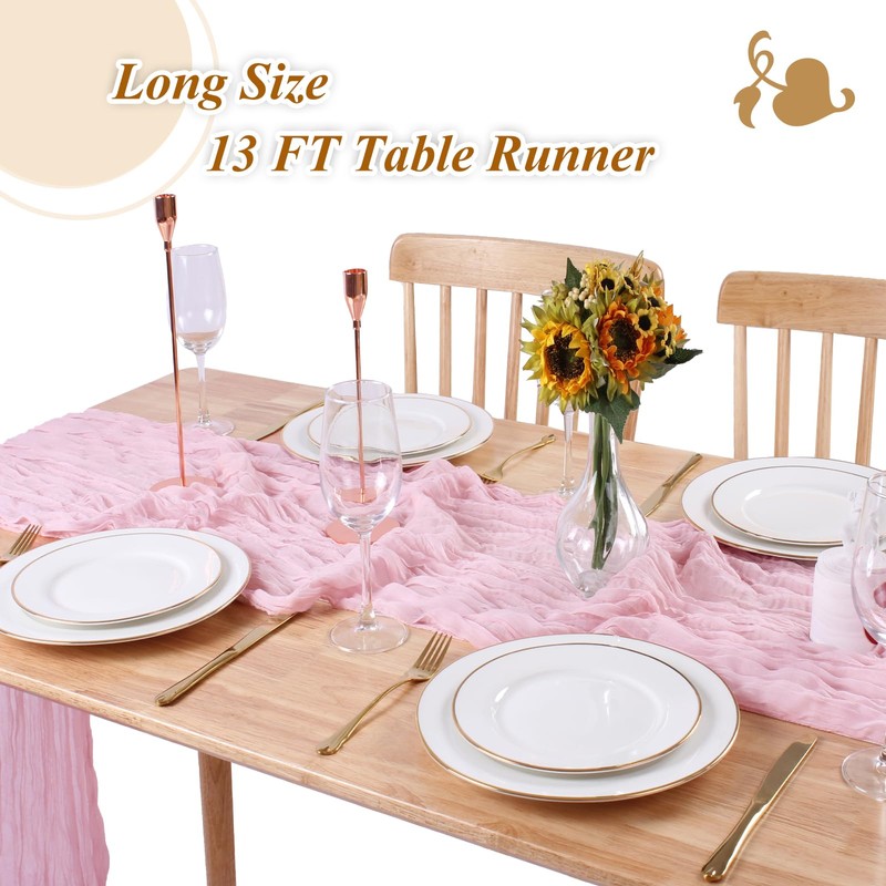 SAJOO Pink Cheesecloth Table Runner 1Pc 13ft Rustic Gauze Table