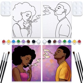 Couples Paint Party Kits Pre Drawn Canvas for Adults for Paint and Sip Date Night Games for Couples Painting kit 8x10 African American Girl Boy (2 Pack) Valentine's Day