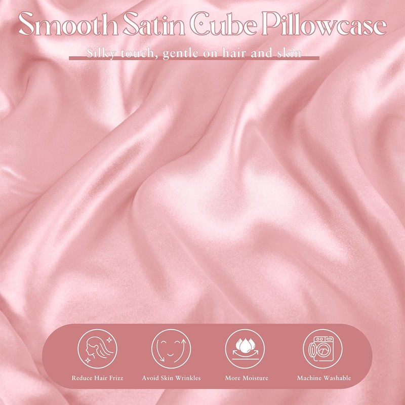 VACVELT Satin Cube Pillow Case for Side Sleepers, Pink Satin