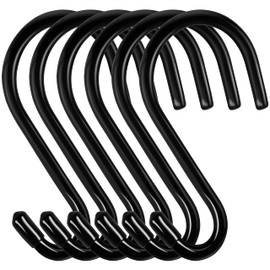 Bolatus Pack of 6 S Hooks Large 6 inches / 15 cm Maximum Load 30 kg S-shaped Hanging Hooks Black Heavy Duty Metal Hooks Anti-Rust Hooks for Kitchen Bathroom Bedroom Office Stainless Steel Hooks