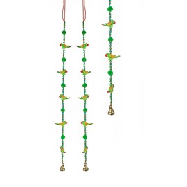 Set of 2 Indian Traditional Door Hanging 5 Wooden Birds Tota Parrot String with Bell for New Year Decoration for Home Wall Temple Bedroom Kids Room Décor (Size :- 30" Approx)