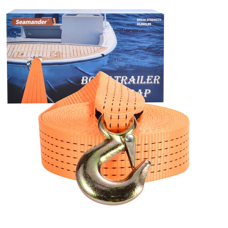 Seamander Boat Trailer Winch Strap with Hook,Heavy Duty Winch Strap