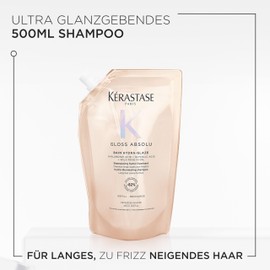 Kerastase Gloss Absolu Bain Hydra-Glaze Shampoo, Hair Bath for Long and Frizz-Prone Hair, with Hyaluronic Acid, Glycolic Acid and Wild Rose Oil, for Moisture and Smoothness, 500 ml Refill Pack