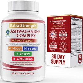 100% Natural Shoden Ashwagandha Complex Supplement - Ultra High Potency 35:1 Concentrated Root Extract for Sleep & Energy Support - Vegan, Non-GMO - 60 Ashwagandha Capsules