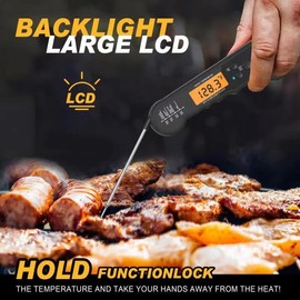 Meat Thermometer Instant Read, Digital Food Thermometer for with Backlight & Calibration, Meat Thermometer Digital for Grilling and Cooking, Kitchen, Deep Fry, BBQ, Grill