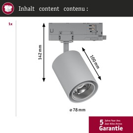 Paulmann 96558 ProRail3 LED Track Spot Kratos 36° 1000lm 9W 3000K 230V Silver Rail Lighting System