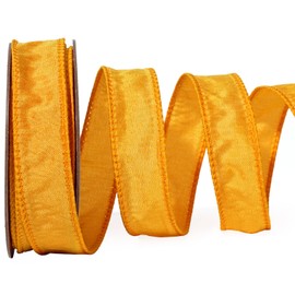 LaRibbons Gold Ribbon Wired 1 Inch x 10 Yards Yellow Dupioni Ribbon for Fall Gift Wrapping Flower Bouquet Wreath Bow Party Home Decoration