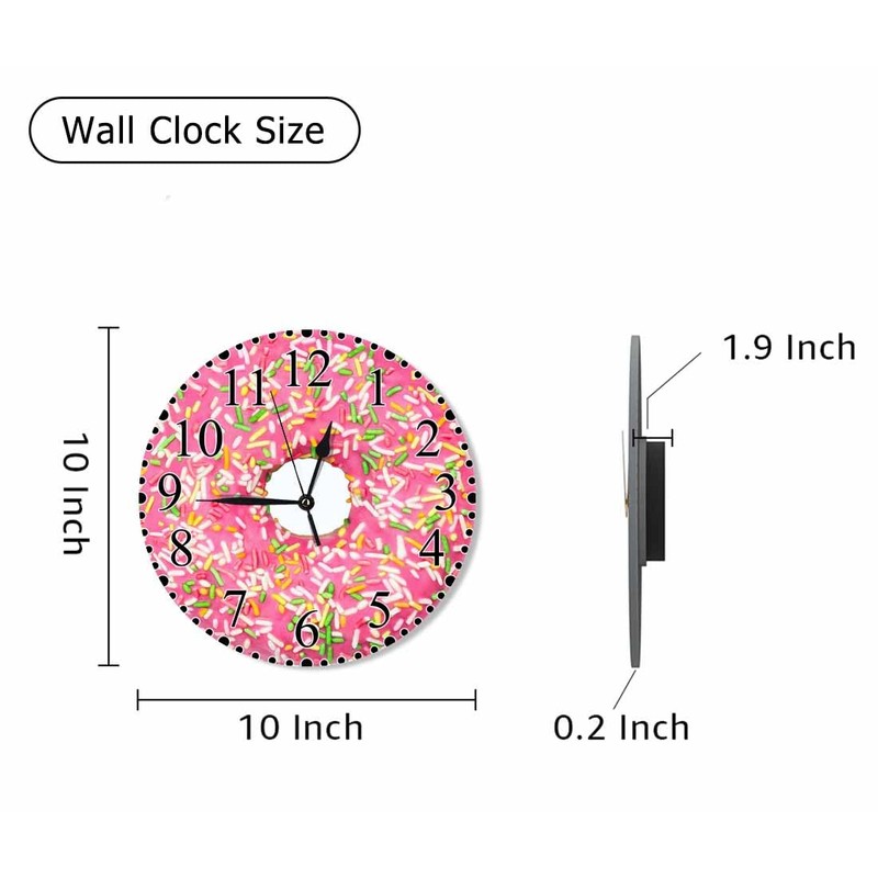 KEEPSUPER Pink Donuts Wall Clock Stripes Glaze and Colored Splashes