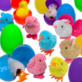 Stargo 10 Pack Colorful Prefilled Easter Eggs with toys - Wind-Up Jumping Chicks & Bunnies, Bright Plastic Easter Eggs Filled Plush Chicks & Rabbits, Basket Fillers Egg Hunts, Party Favors Goodie Bags