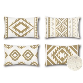 Artscope Outdoor Waterproof Cushion Covers 30x50cm Set of 4 Boho Farmhouse Outdoor Pillow Covers for Patio Garden Bench Living Room Sofa Farmhouse Decor（Geometry80-Khaki）