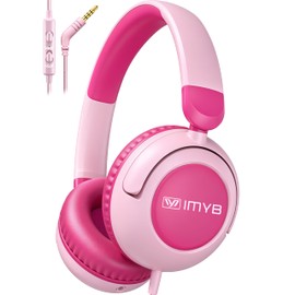 Kids Headphones for School, Wired HD Mic 3-15 Year for Girls Boys (Pink)
