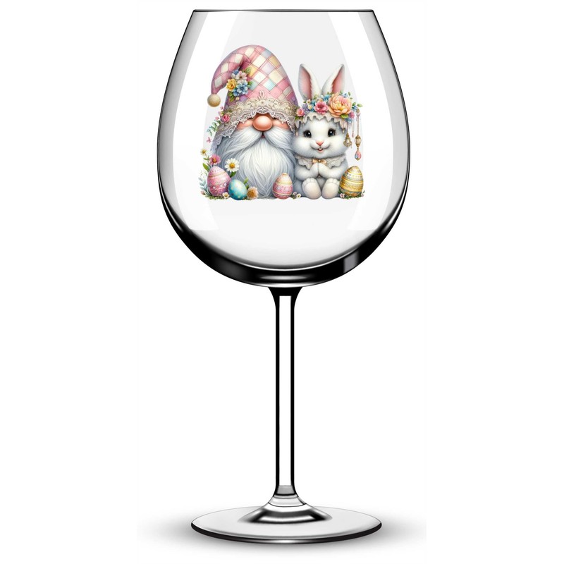 x12 Gnome Spring Easter Rabbit Glass Vinyl Decal Stickers Colour