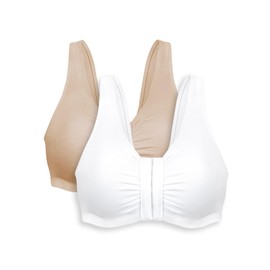 Bestform 5006014 Comfortable Unlined Wireless Cotton Stretch Sports Bra with Front Closure, White | Nude, 38