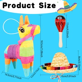 32 Pcs Mexican Fiesta Decorations Including 8 Pcs Mexican Mini Sombrero Hats 16 Pcs Wooden Fiesta Maracas with 8 Pcs Mini Donkey Piñata for Kids Adluts Mexican Festival Party Decor Luau Photo Prop