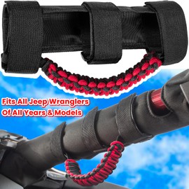 4 x Roll Bar Grab Handles Grip Handle for Jeep Wrangler JK JKU JL JLU TJ YJ Sports Sahara Freedom Rubicon Unlimited Gladiator JT 1955-2023 UTV ATV Premium 550 Paracord Interior Accessories (Red)