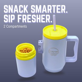 Sip N’ Snack Dual Compartment Stainless Steel Water Bottle – Triple Insulated, 24 Hours Cold/Hot, Leak-Proof, 2 Ways to Sip – Perfect for Drinks & Snacks On-the-Go (Lilac/Safety Yellow)