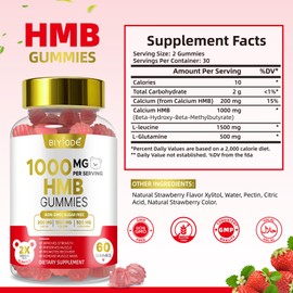 BIYODE HMB Gummies - 1000mg Calcium HMB per Serving, Sugar Free, Non-GMO, Natural Strawberry Flavor, Pectin-Based Chewable Supplement, 60 Count (30-Day Supply)