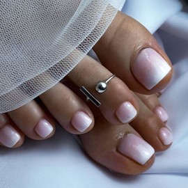 24Pcs Gradient False Toenails - French Tip False Toenails with Glue - White Pink Glossy Full Cover Glue Press on Nails - Acrylic Toe Nails Home DIY Nail Art Easy Apply & Remove