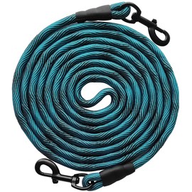 BTINESFUL Tie-Out Check Cord Long Rope Dog Leash, 12ft 20ft 30ft 50ft Recall Training Lead Leash- Great for Large Medium Small Dogs Training, Playing, Camping, or Backyard (30ft, Blue Black)