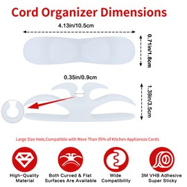 Cord Organizer for Appliances, 4 Pcs Upgrade Design Cord Wrappers for Kitchen Appliances with Super Sticky Adhesive, Cord Organizer Stick On Mixer, Air Fryer, Pressure Cooker, Coffee Maker