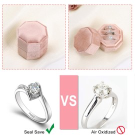 Velvet Ring Box, WantGor 3 Slots Jewelry Ring Gift Box Vintage Ring Display Holder Case for Wedding Ceremony Proposal Engagement (Blush Peach)
