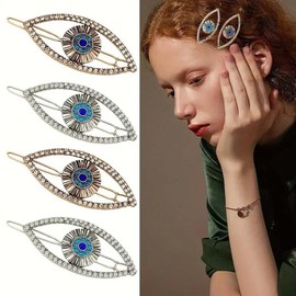 4pcs Vintage Devil's Eye Barrettes Metal Hair Clips for Women Evil Eye Pin Safety Hair Clips Evil Eye Hair Jewelry Evil Eye Hair Barrette Blue Evil Eye Hairpin for Women and Girls Headdress