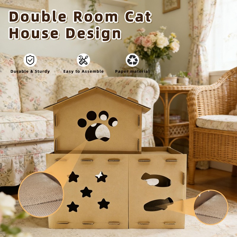 25 Inch Two Level Cardboard Cat Scratcher House, 2-in-1 Multi-Level