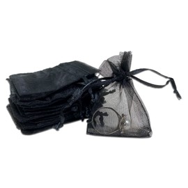 TheDisplayGuys 100-Pack XS 2x2 3/4" Black Sheer Organza Gift & Goodie Bags with Drawstring for Jewelry, Candy, Treat & Wedding Favors