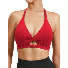 VOYJOY - Sujetadores deportivos de entrenamiento para mujer, acolchados, sin espalda, con tiras, sin espalda, para gimnasio, sin cables, brasier de impacto medio, para yoga, Rojo -, XL
