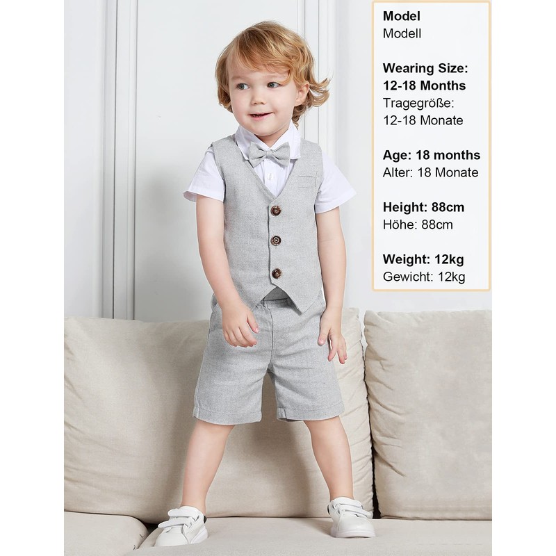 mintgreen Infant Formal Suit Short Sleeve Set, Light Grey, 3-4
