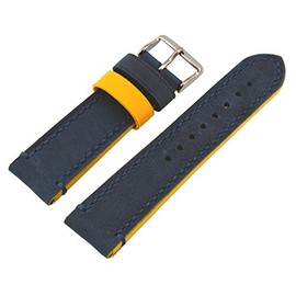 REV Genuine Crazy Horse Dual Color Leather Strap Watch Replacement Band - Navy Blue/Mustard Yellow 18mm, 20mm, 22mm or 24mm (24mm)