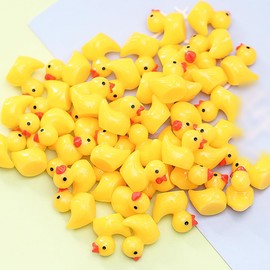 100 Pcs Duck Miniature Figures Small Plastic Ducks Yellow Cute Mini Ducks Little Resin Ducks Micro Garden Ducks Dollhouse Duck Ornaments for Decoration
