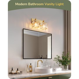 EDISHINE Bathroom Vanity Light, Modern Bathroom Lighting Fixtures, 2 Light Crystal Vanity Lights Over Mirror, Brass Bath Wall Sconce Lamp for Powder Room, Makeup, E26 Base, Gold