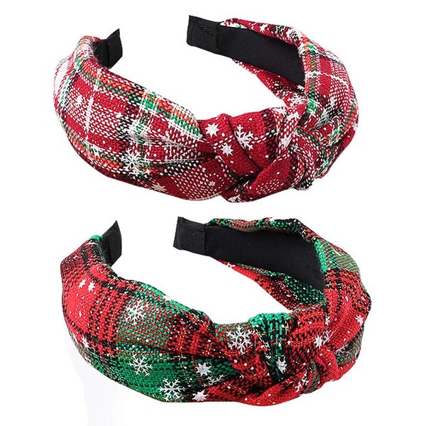 2 Pcs Christmas Knotted Headband Snowflake Plaid Hair Hoop Hairband Headwear Hair Accessories for Women and Girls