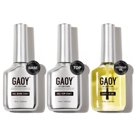 GAOY - Juego de 3 capas de gel superior, base y aceite para cutículas, brillo sin limpieza necesario de 16 ml para curado con luz UV                  