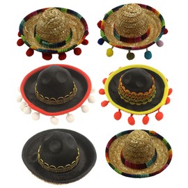 WHAMVOX Mexican Hat Suit Set 6pc Straw Sombrero Headbands Decorations for Parties Fiesta Celebrations